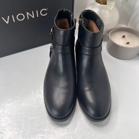 Vionic Sibley Leather Comfort Block Heel Ankle Boot Black Women's 8 NWB - Picture 5 of 11
